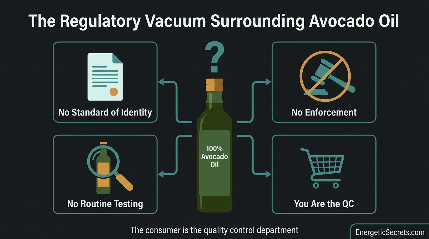 No standard of identity, no enforcement, no routine testing: you are the quality control department