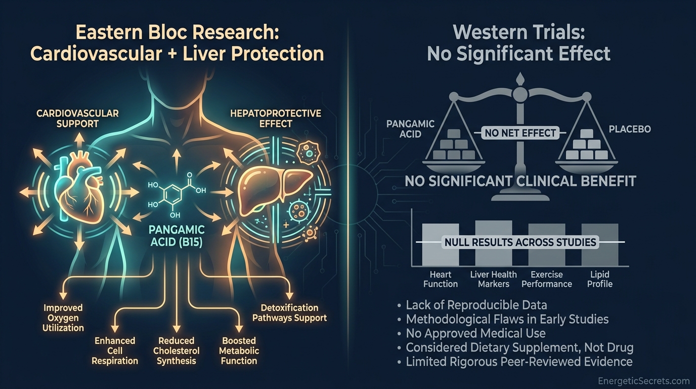 Split-panel comparison of heart and liver research imagery with a Western no-significant-effect trial panel.