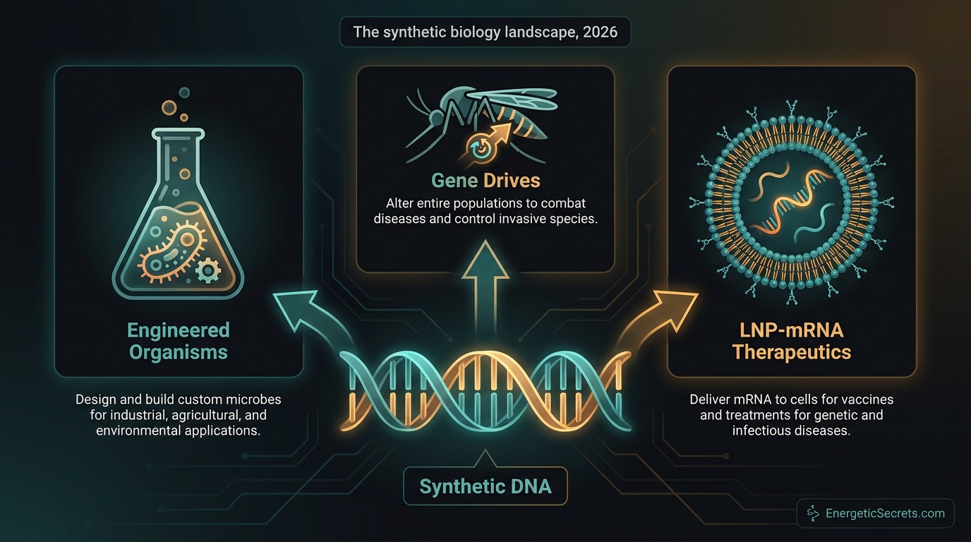 Synthetic DNA helix with branches to engineered organisms, gene drives, and LNP-mRNA therapeutics