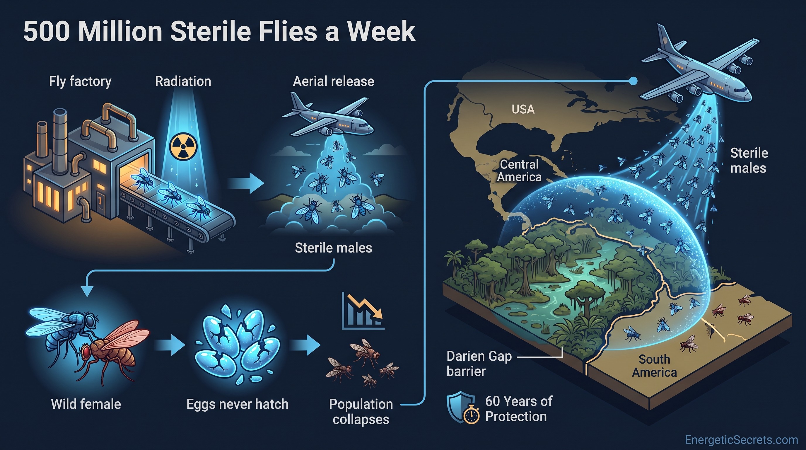 Sterile fly production and release cycle