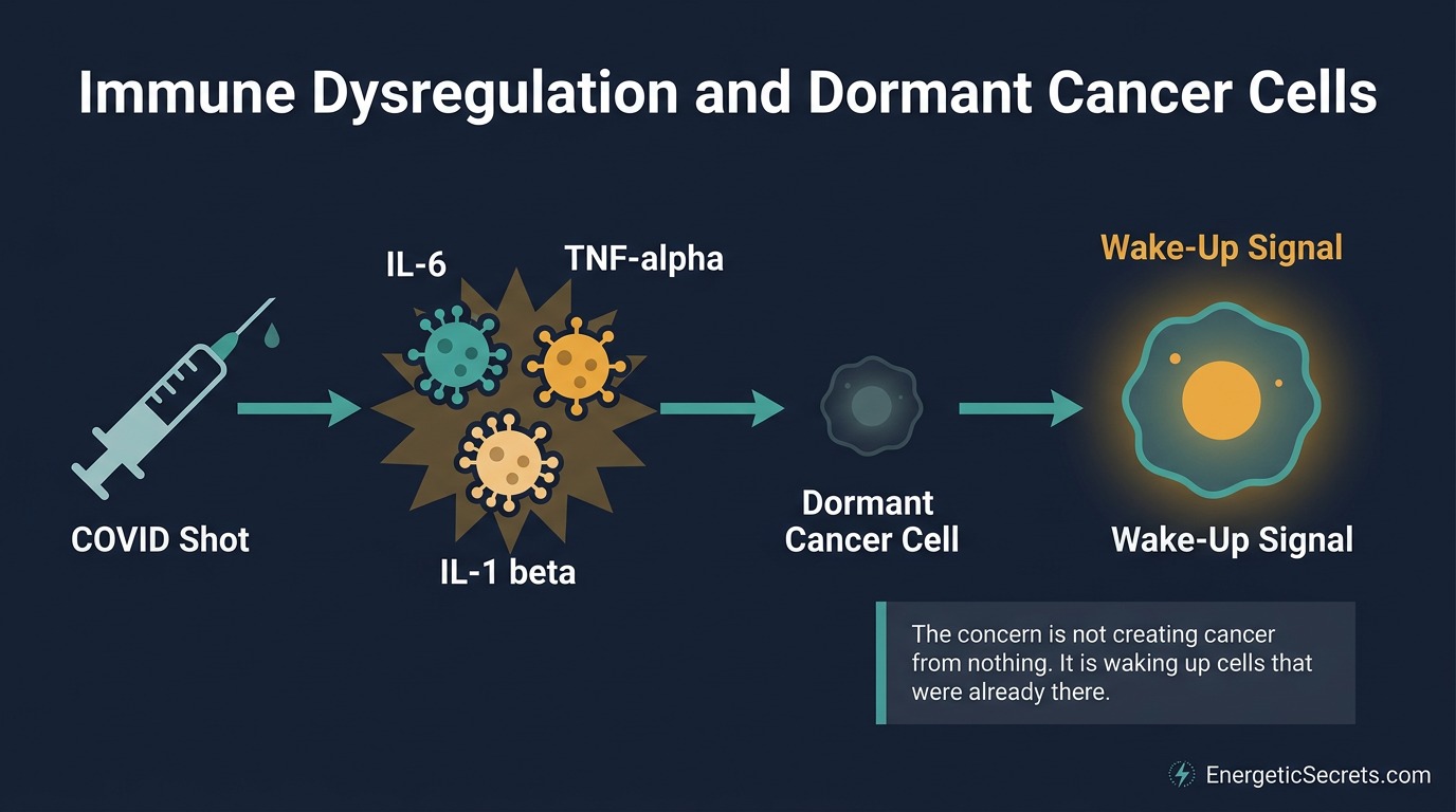 COVID shot to IL-6, TNF-alpha, IL-1 beta cytokine surge to dormant cancer cell wake-up signal